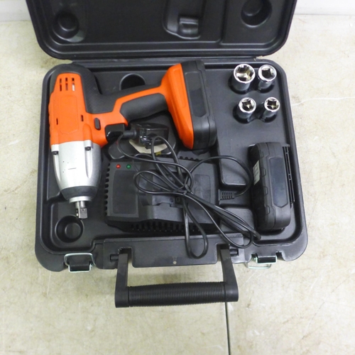 5086 - A Hilka Max cordless impact wrench with 2 batteries, charger and a selection of sockets - in case 16... 