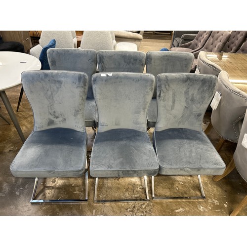 3202 - A set of six Hugo grey velvet dining chairs  *This lot is subject to Vat