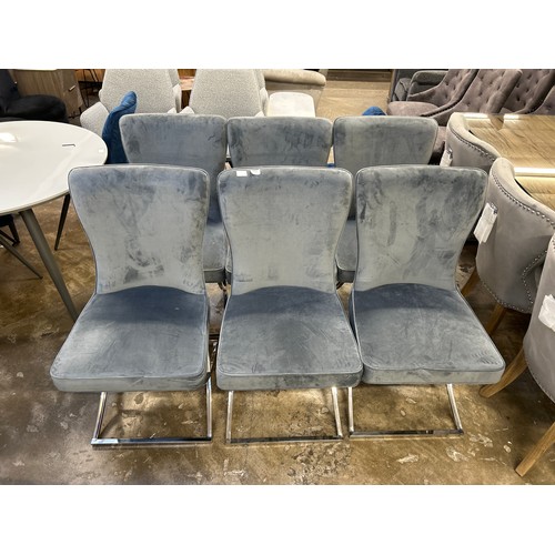 3202 - A set of six Hugo grey velvet dining chairs  *This lot is subject to Vat