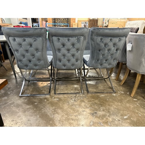 3202 - A set of six Hugo grey velvet dining chairs  *This lot is subject to Vat