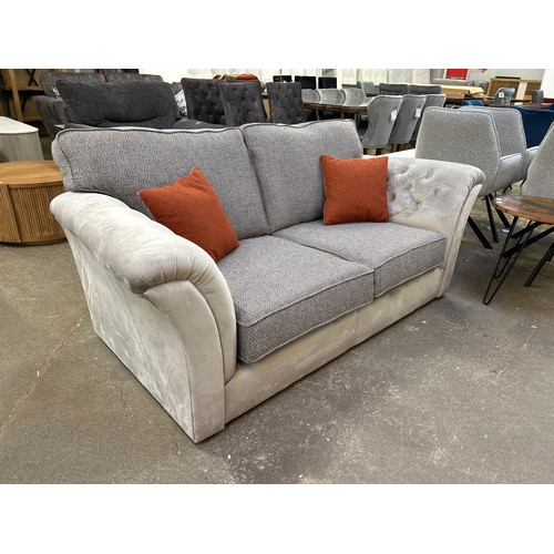 3216 - A taupe velvet and grey fabric two seater sofa