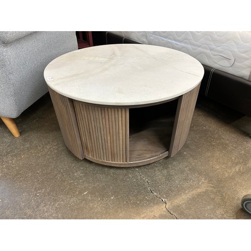 3258 - A mango wood coffee table with marble top and sliding door  *This lot is subject to Vat