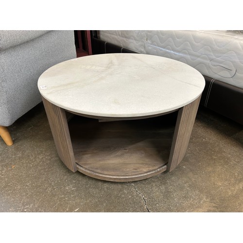 3258 - A mango wood coffee table with marble top and sliding door  *This lot is subject to Vat