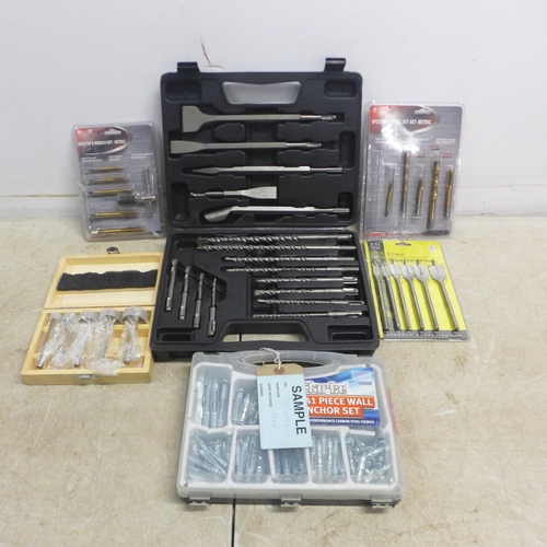 5237 - A quantity of assorted tools and other items including a 6 pc metric Tap and Drill bit set , a  6pc ... 