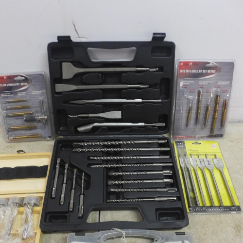 5237 - A quantity of assorted tools and other items including a 6 pc metric Tap and Drill bit set , a  6pc ... 