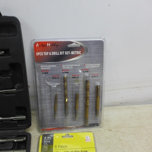 5237 - A quantity of assorted tools and other items including a 6 pc metric Tap and Drill bit set , a  6pc ... 