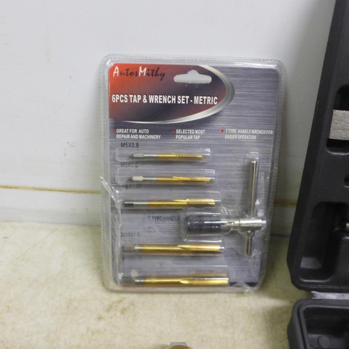 5237 - A quantity of assorted tools and other items including a 6 pc metric Tap and Drill bit set , a  6pc ... 