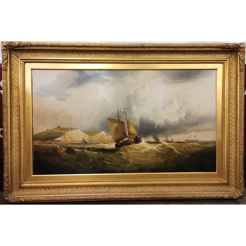 364 - William Broome (1838-1892), French ships off the coast of Dover, oil on canvas, signed with monogram... 