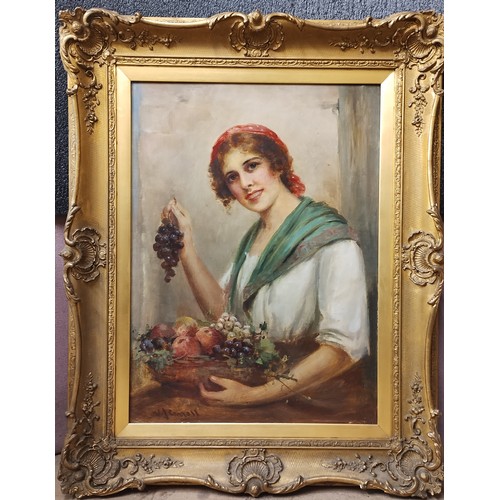 366 - William Joseph Carroll, Italian lady with fruit, oil on canvas, framed