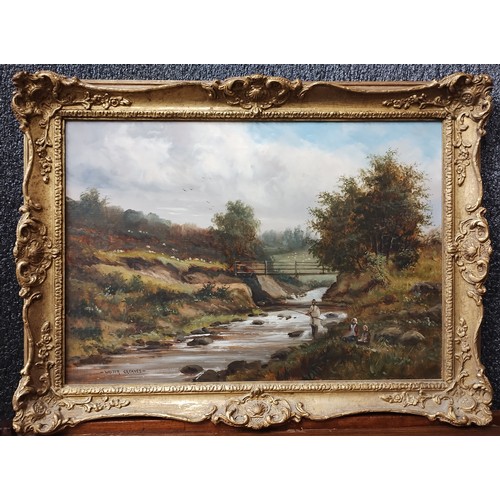 369 - Walter Greaves, River Fishing, oil on canvas, framed