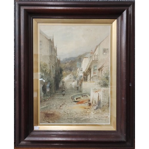 370 - Alfred Leyman (1856-1933), Clovelly High Street, watercolour, framed