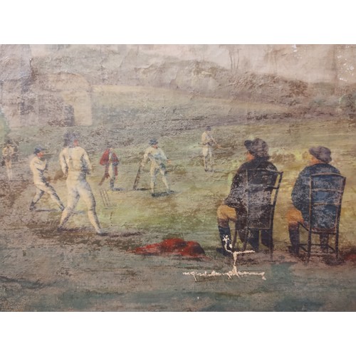 372 - English School (18/19th Century), cricketing scene, oil on canvas, unframed