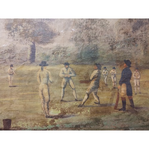 372 - English School (18/19th Century), cricketing scene, oil on canvas, unframed