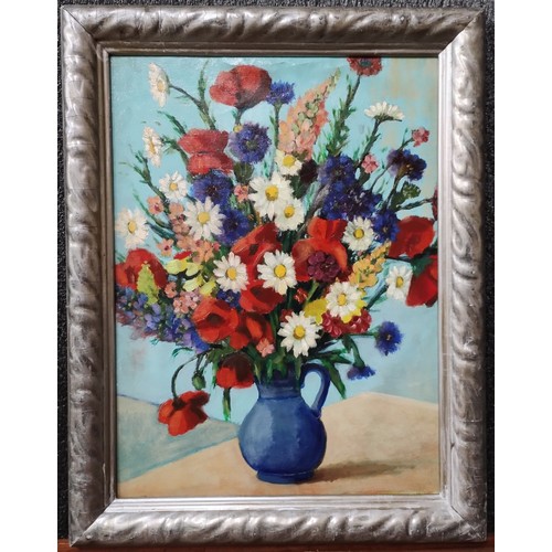 375 - Continental School, still life of flowers, oil on canvas laid on board, framed