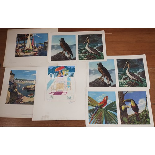 385 - Three signed D. Glass lithographs, views of Venice and other prints including 1950's Medici Society