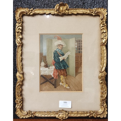 386 - * Cruikshank, interior scene, watercolour, framed