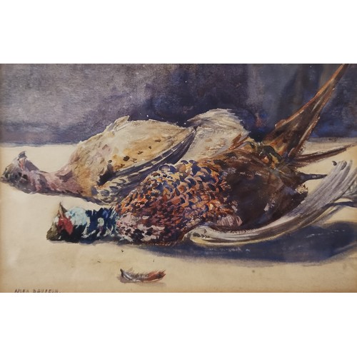 388 - Nora Davison (1881-1905), Hen and Cock Pheasants, watercolour on paper, framed