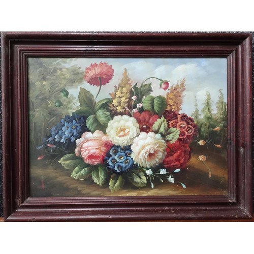 394 - English School, still life of flowers, oil on canvas, framed