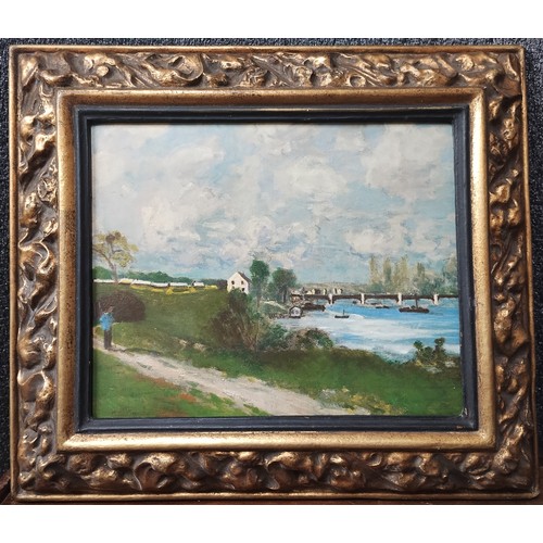 395 - French School, Impressionist landscape, oil on canvas laid on board, framed