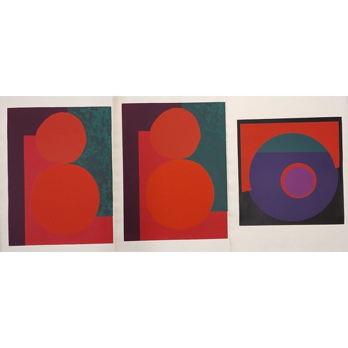 397 - Manner of Terry Frost, three abstract prints, unframed