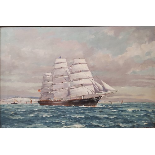 401 - Derrick Smoothy, Cutty Sark of white cliffs of Dover, acrylic on canvas, framed