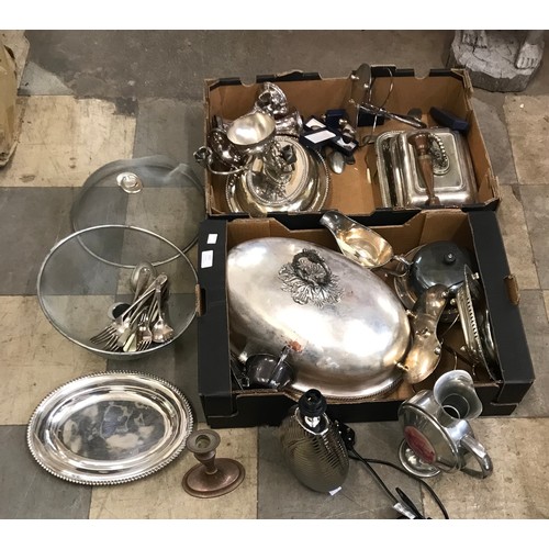 315 - Two boxes of assorted plated ware