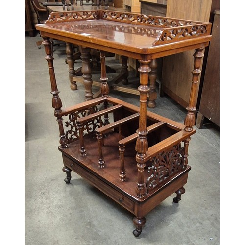 185 - A Victorian style inlaid walnut Canterbury whatnot