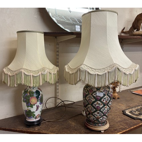 344 - A pair of French style gilt metal candle stands and two Chinese style table lamps