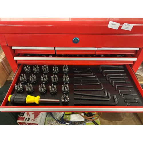 5495 - A Hum Boldt red metal 6 drawer tool box kit including sockets, socket wrenches, drill bits, screwdri... 