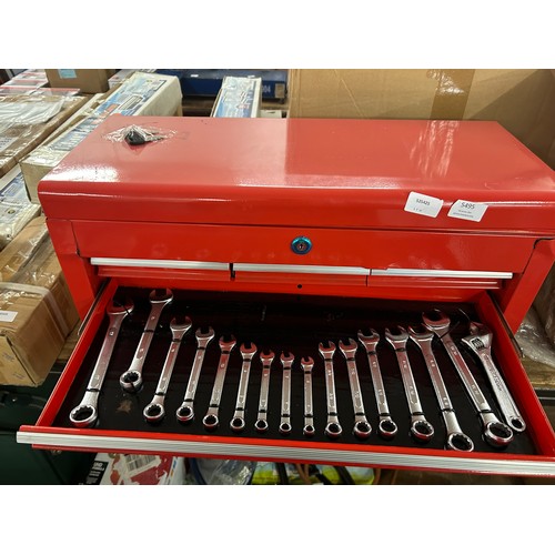 5495 - A Hum Boldt red metal 6 drawer tool box kit including sockets, socket wrenches, drill bits, screwdri... 