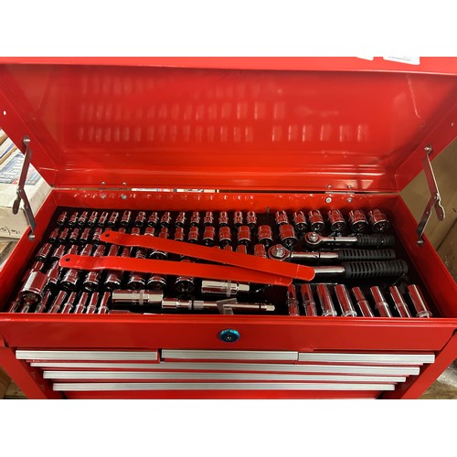 5495 - A Hum Boldt red metal 6 drawer tool box kit including sockets, socket wrenches, drill bits, screwdri... 