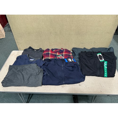 6142 - Quantity of mens mixed tops and jackets, various styles and sizes (338) *This lot is subject to Vat
