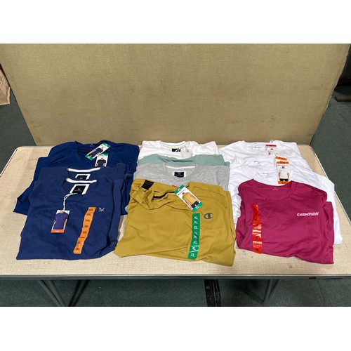 6148 - A quantity of branded t-shirts to include Champion, Crew Clothing & Co, various sizes and colours  (... 