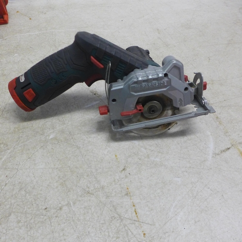 5050 - A Milwaukee M18 CSX, 18V cordless reciprocating saw, a Parkside PAPK12, 12V cordless circular saw an... 