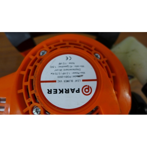 5214 - An SGS 26cc petrol driven leaf blower and vacuum, a Parker PGBV-2600 petrol driven leaf blower vac a... 
