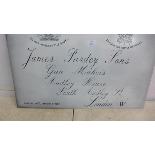 5107 - A tin plate James Purdey royal seal advertising sign