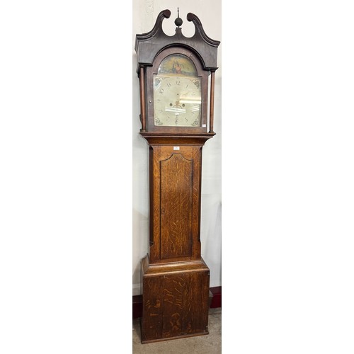 87 - A 19th Century 8-day oak longcase clock, the painted dial signed Marshall, Lincoln