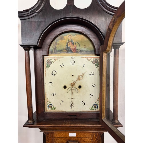 87 - A 19th Century 8-day oak longcase clock, the painted dial signed Marshall, Lincoln