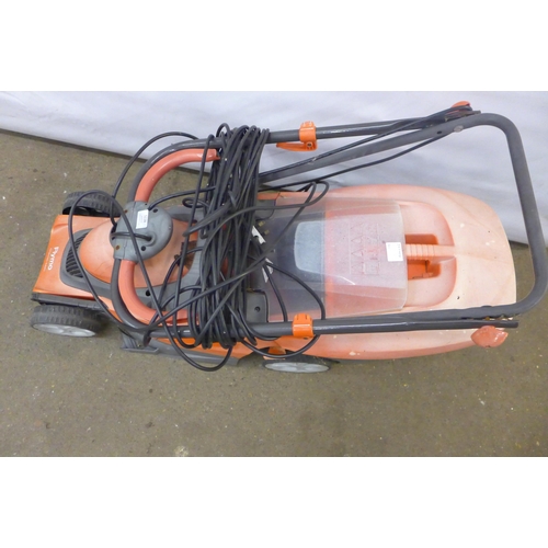 A Flymo Chevron 34VC, 240V electric lawn mower, with collection box