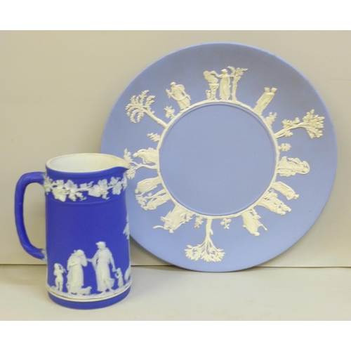 2014 - A Wedgwood Jasperware plate and jug, plate 24cm