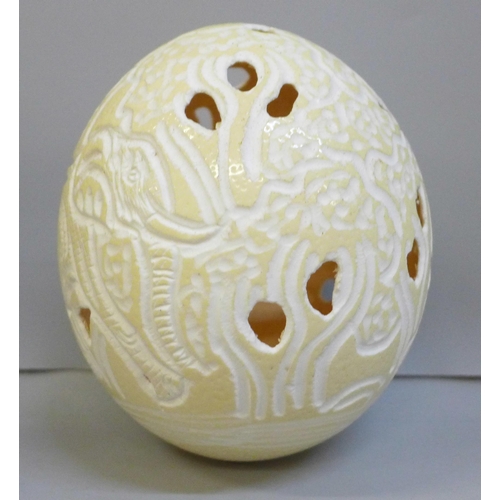 2018 - A decorative carved ostrich egg