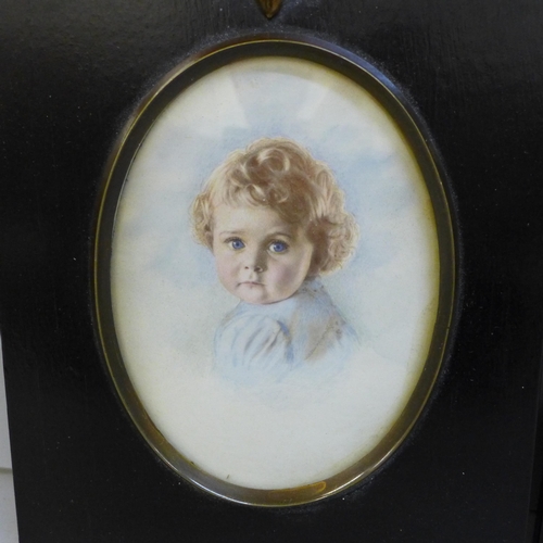 2019 - Two framed miniature portraits on board, young lady and a child