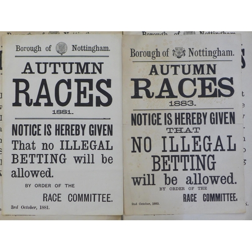 2046 - Eight Victorian racing posters/notices, 1878-1883, Borough of Nottingham, six Autumn Races and two O... 