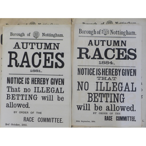 2046 - Eight Victorian racing posters/notices, 1878-1883, Borough of Nottingham, six Autumn Races and two O... 