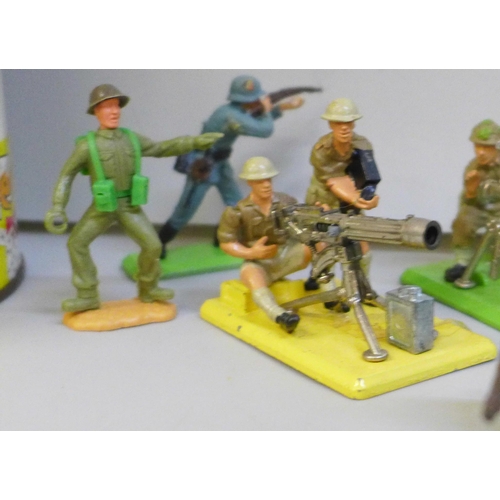 2055 - A vintage Play-Doh tin, Britains Deetail military figures and two model cannons including one Britai... 