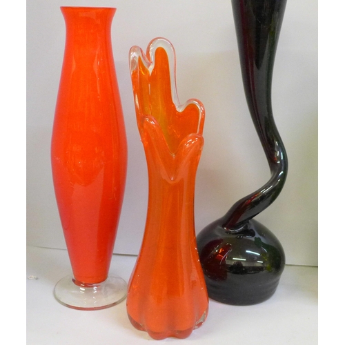 2073 - Seven mid 20th Century coloured glass vases, tallest 29.5cm **PLEASE NOTE THIS LOT IS NOT ELIGIBLE F... 