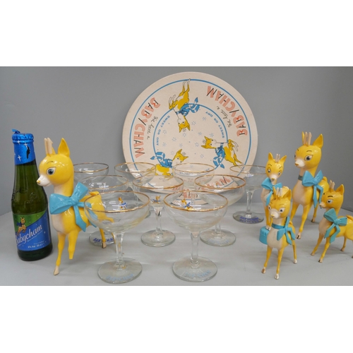 2113 - A collection of Babycham advertising items including glasses, alcohol miniatures, etc.