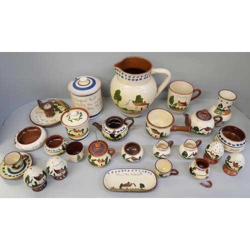 2130 - A ceramic tea service with seagull detail and a collection of motto ware pottery including a large j... 