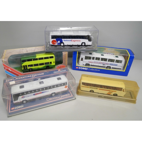 2158 - A box of die-cast model vehicles including boxed original Omnibus and a digger