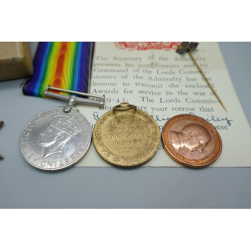 2188 - A World War I Victory Medal to A. Sgt. A.J. Hodge Kent Regiment and other World War II medals